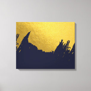 Faux Gold Brushstrokes with Navy Blue Background Canvas Print