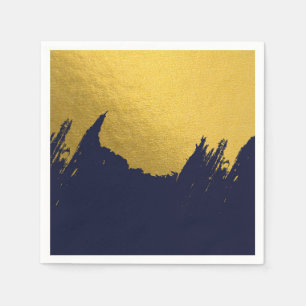 Faux Gold Brushstrokes with Navy Blue Background Napkins