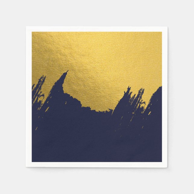 Faux Gold Brushstrokes with Navy Blue Background Napkins (Front)