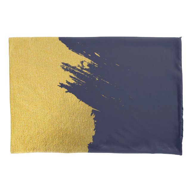 Faux Gold Brushstrokes with Navy Blue Background Pillow Case (Front)