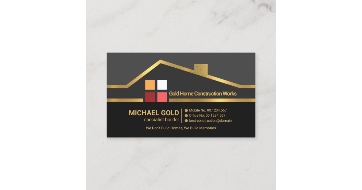 Faux Gold Building Roof Handyman Contractor Business Card | Zazzle