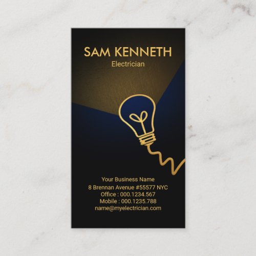Faux Gold Bulb Flash Light Gold Beam Electrician Business Card