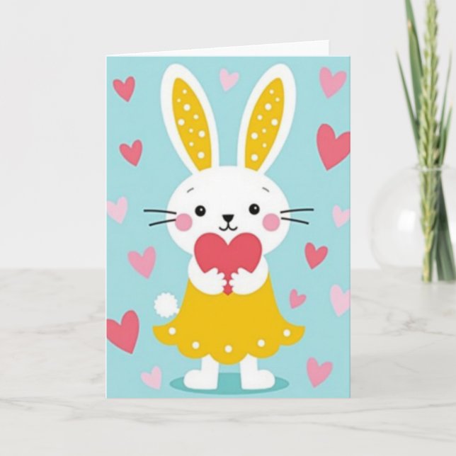 Faux Gold Bunny Love Heart Card (Front)