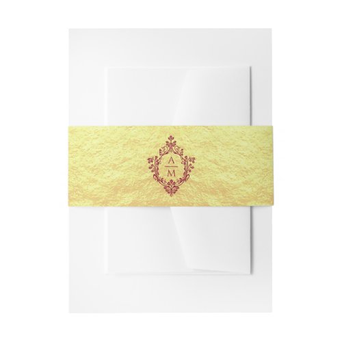 Faux Gold Burgundy Crest Vintage Wedding Monogram Invitation Belly Band