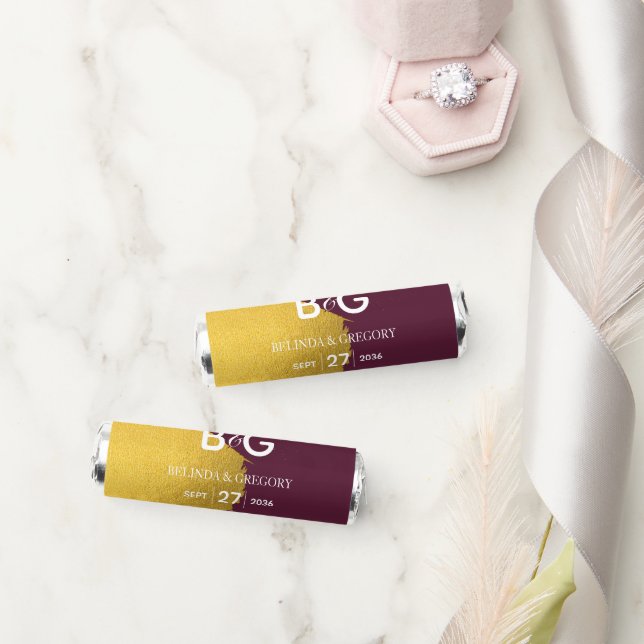 Faux Gold Burgundy, Monogram Wedding   Breath Savers® Mints (Wedding)