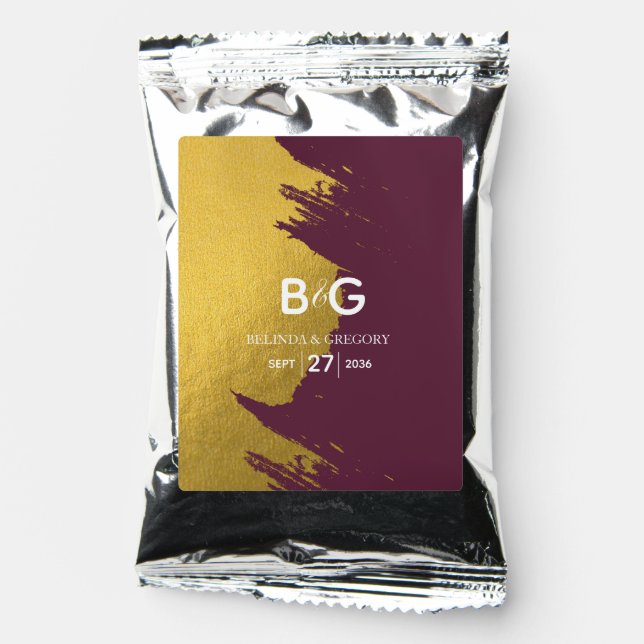 Faux Gold Burgundy, Monogram Wedding   Coffee Drink Mix (Front)