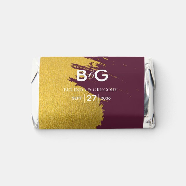 Faux Gold Burgundy, Monogram Wedding  Hershey's Miniatures (Front)