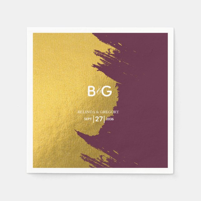 Faux Gold Burgundy, Monogram Wedding   Napkins (Front)