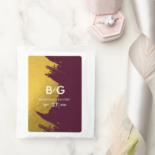 Faux Gold Burgundy, Monogram Wedding Tea Bag Drink Mix