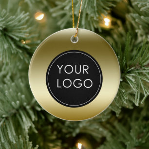 Faux Gold Business Company Logo Ceramic Ornament