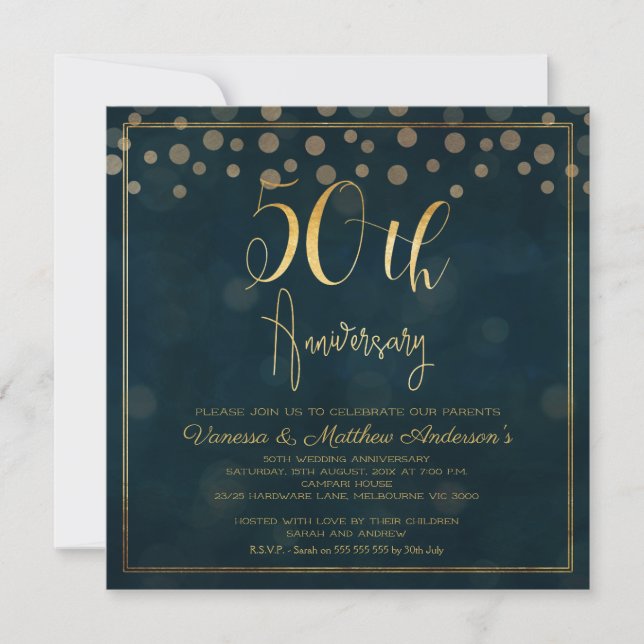 Faux Gold Calligraphy 50th Anniversary Invitation (Front)