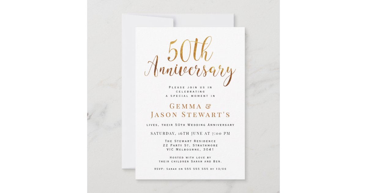 Faux Gold Calligraphy 50th Wedding Anniversary Invitation | Zazzle