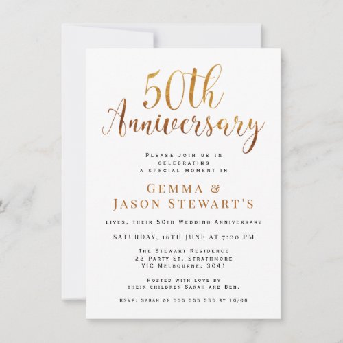 Faux Gold Calligraphy 50th Wedding Anniversary Invitation
