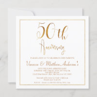 Faux Gold Calligraphy Frame 50th Anniversary