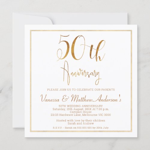 Faux Gold Calligraphy Frame 50th Anniversary Invitation