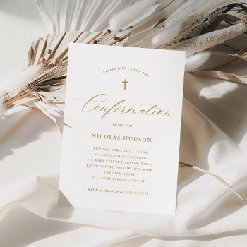Faux Gold Calligraphy Gender Neutral Confirmation Invitation by christine592 at Zazzle