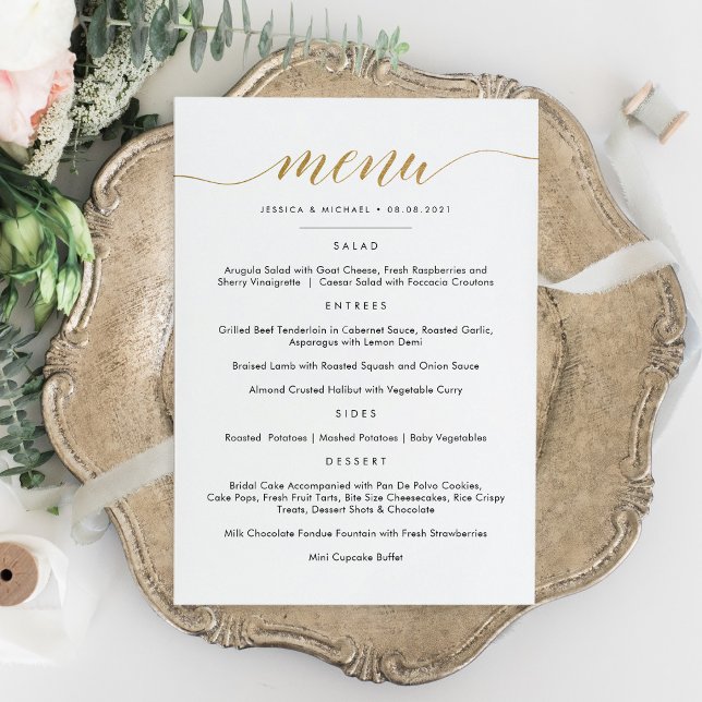 Faux Gold Calligraphy Menu Flat Card (Creator Uploaded)