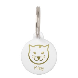 Faux Gold Cat Face - Custom background color Pet Tag