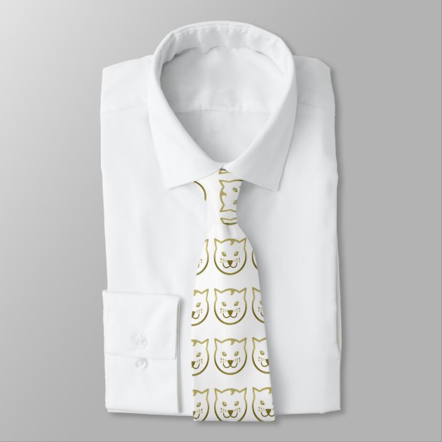 Faux Gold Cat Face - Custom background color Tie (Tied)