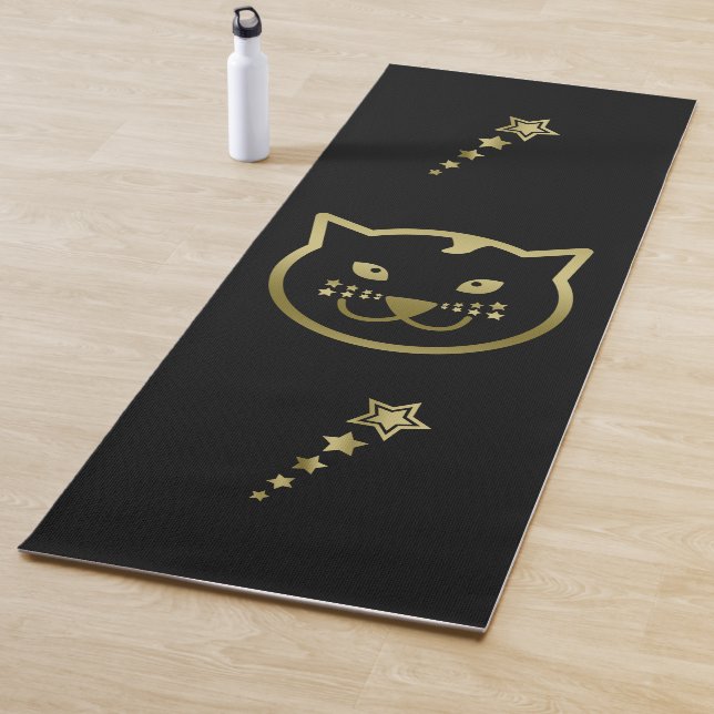 Faux Gold Cat Face - Custom Background Color Yoga Mat (In Situ)