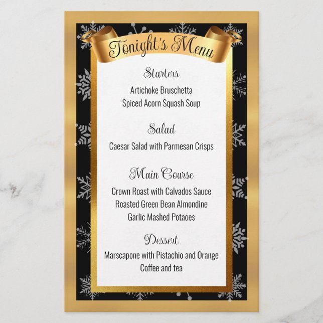 Faux gold catering Christmas holiday dinner menu (Front)