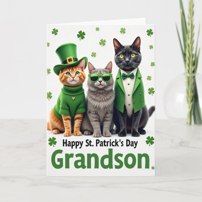 Faux Gold Cats Shamrock Card (Front)