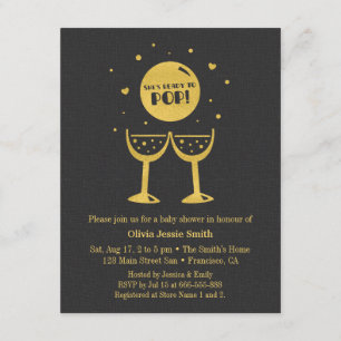 Faux Gold Champagne Glass Ready to Pop Baby Shower Invitation