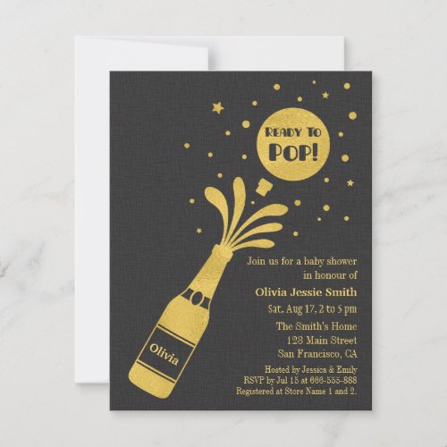Faux Gold Champagne Ready to Pop Baby Shower Invitation