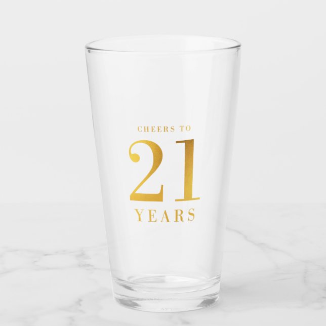 Faux Gold Cheers to 21 Years Birthday Glass (Front)