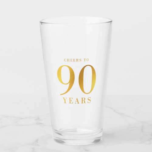 Faux Gold Cheers to 90 Years Birthday Glass