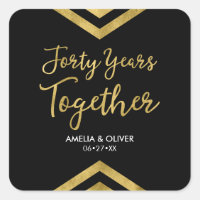 Faux Gold Chevron 40th Wedding Anniversary Party Square Sticker