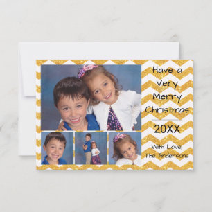 Faux Gold Chevron 4 Photos - 3x5 Christmas Card