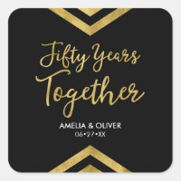 Faux Gold Chevron 50th Wedding Anniversary Party Square Sticker