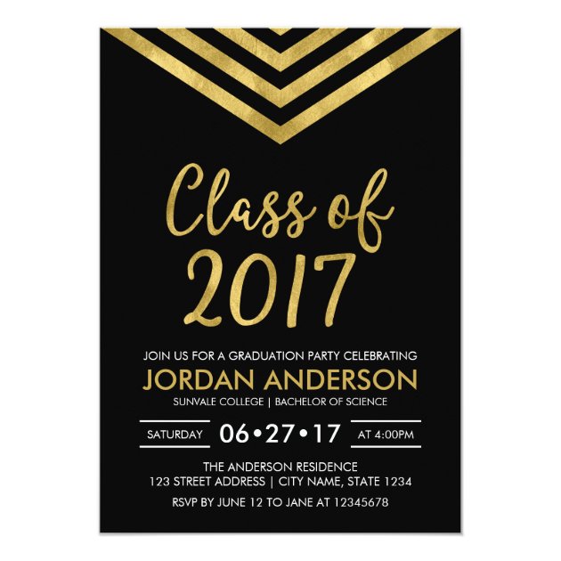 Faux Gold Chevron Class of 2018 Graduation Party Card (front side)