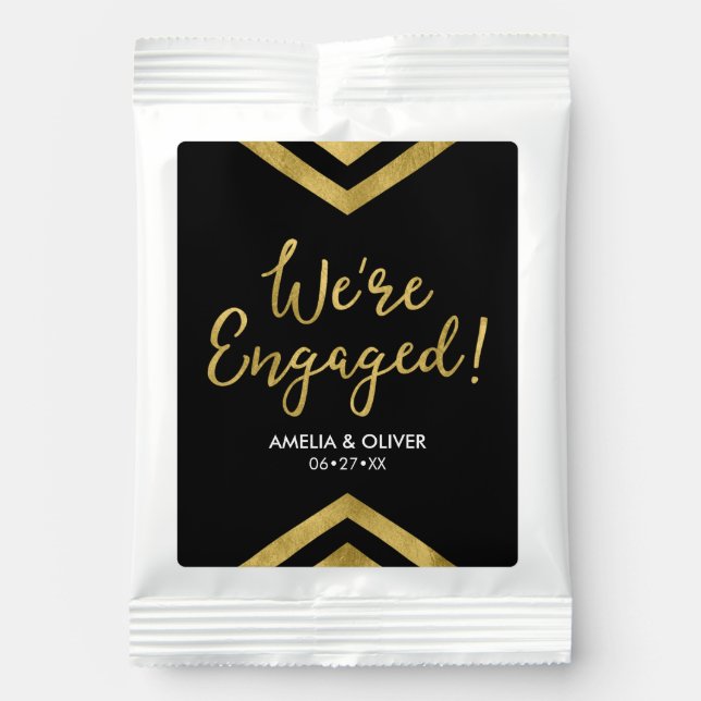 Faux Gold Chevron We're Engaged Engagement Margarita Drink Mix (Front)