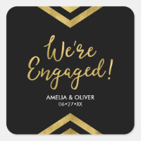 Faux Gold Chevron We're Engaged Engagement Square Sticker