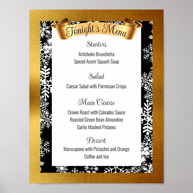Faux gold Christmas dinner party catering menu Poster (Front)