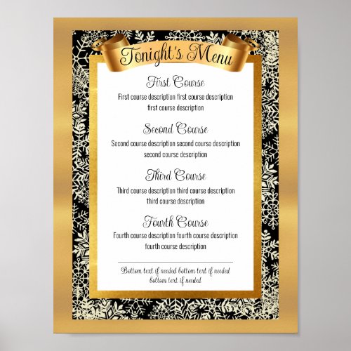 Faux gold Christmas dinner party catering menu Poster