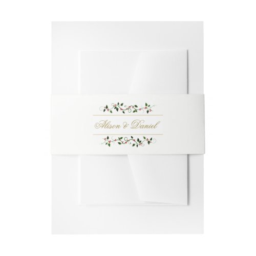 Faux Gold Christmas Holiday Holly Berry Vine Invitation Belly Band