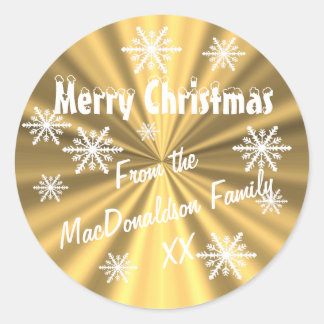 Faux gold Christmas snowflakes custom Classic Round Sticker