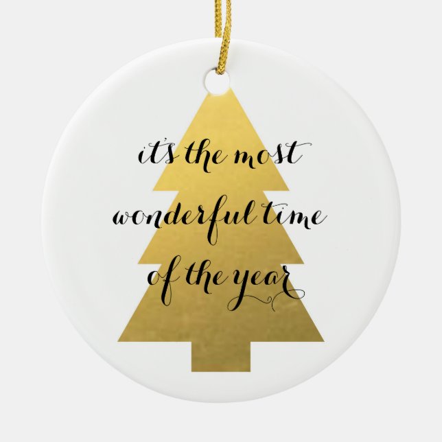 Faux gold Christmas tree Ceramic Ornament (Front)