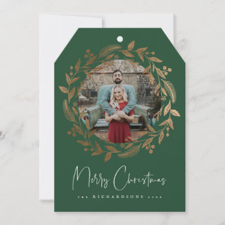Faux Gold Christmas Wreath Holiday Photo Card