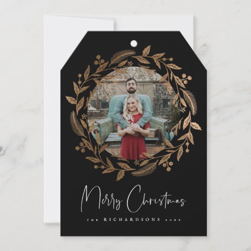 Faux Gold Christmas Wreath Holiday Photo Card