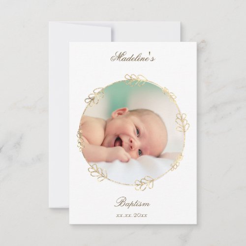 faux gold circle Baptism small thank you card  