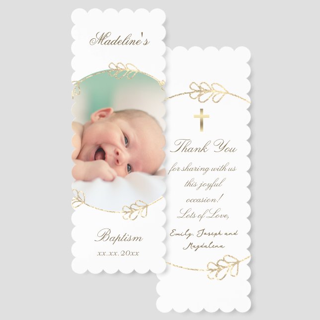 faux gold circle Baptism thank you  Bookmarks (Front & Back)