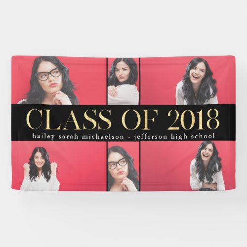 Faux Gold Class of 2018 Graduation Photo Collage Banner