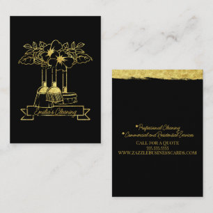Faux Gold Cleaning Floral Plant Script Logo Business Card