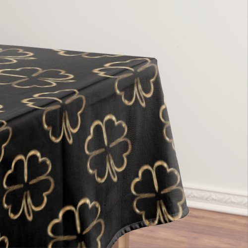 Faux Gold Clovers Pattern Good Luck Black Tablecloth