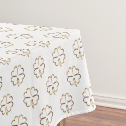 Faux Gold Clovers Pattern Good Luck White Tablecloth