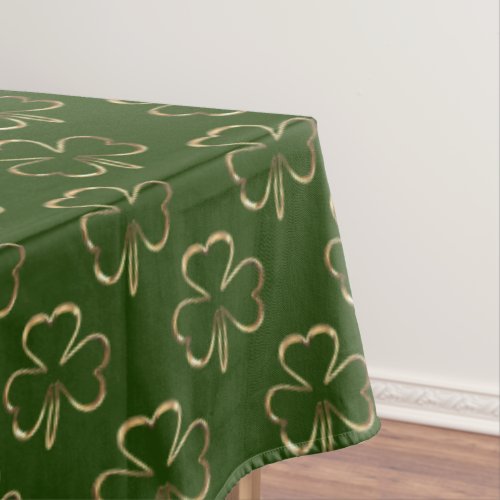 Faux Gold Clovers Shamrock Green Pattern Irish Tablecloth